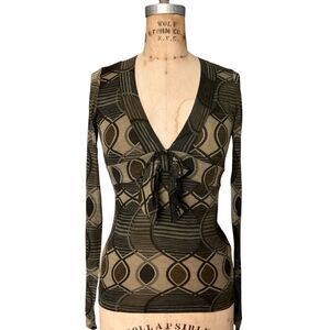 No-lita Elegant Geometric Patterned Long Sleeve V-Neck Top S